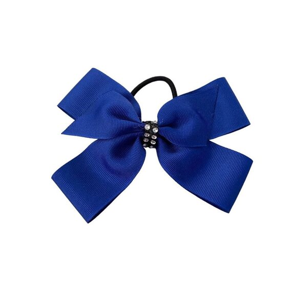 Girls Oversize Hair Bow 5" Elastic Ponytail Blue Bejeweled - Picture 8 of 8